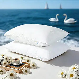 LIANLAM Goose Feather Down Pillows Queen Size Set of 2, 3-Chamber 5 Star Hotel Pillow for Deep Sleep,Soft Bed Pillows for Neck Pain Relief, Perfect for Side Sleeper, 100% Cotton Shell(2 Pack,20"x30")