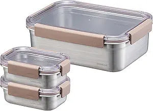 LocknLock Stainless Steel Food Storage Containers with Lids, Metal Lunch Boxes, Leak-Proof, Microwave, Freezer and Dishwasher Safe, 3-Piece Set, 2 x 310ml and 1 x 2000ml