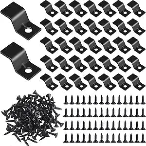 Ferraycle 200 Sets Z Clips for Table Top with Screws Metal Tops Table Top Fasteners Heavy Duty Z Connectors Solid Steel with Screws for Desk Furniture (Black)