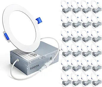 Ensenior 24 Pack 4 Inch LED Recessed Light, Dimmable, 5000K Daylight, 750LM High Brightness, 9W 120V, Damp Rated, Ultra-Thin Canless Wafer Ceiling Light - ETL & FCC & IC
