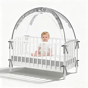 Crib Tent to Keep Baby in - Stop Climbing Out with Double Zipper & Strong Rods, Breathable Mesh Pop-Up Canopy for Easy Installation, Fits Standard Cribs