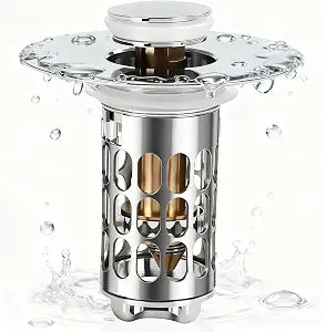 Bathroom Sink Drain Strainer, Universal 3 in 1 Bathroom Sink Stopper, Pop Up Bathroom Sink Drain Stopper with Removable Bathroom Sink Stopper Hair Catcher Basket, for 1.1 to 2.36''Hole