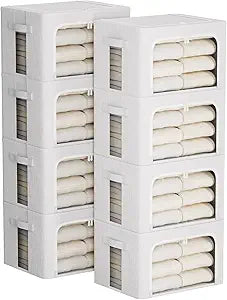FHSQX 8 Pack Clothes Storage Bins - Foldable Storage Bins for Clothes Fabric Storage Box with Metal Frame (Cream White, 15.7x11.8x9.8 inch)
