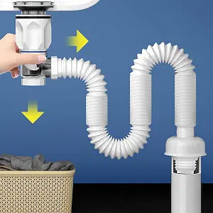 Bathroom Sink Drain Kit Flexible Expandable P-Trap Sink Drain Pipe for 1-1/4" to 1-1/2" Drain Hole Snappy Trap with Built-in Anti-clogging Stopper