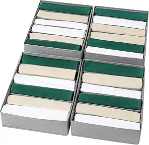 4 Packs T-shirt Drawer Organizers for Clothing,6 Grids Compartment Wardrobe Storage Box, Washable Clothes Organizer for Folded Clothes, T-shirt, Legging-15.75 * 11.81 * 3.93 in