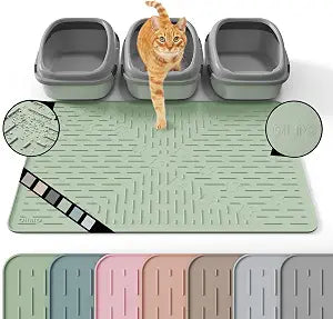 OHMO Cat Litter Mat XXL Trapping Mat Premium Silicone Rubber 37.5x25.2 Sage Green, Waterproof and BPA Free Kitty Litter Box Mat, Easy to Clean and Keeps the Floor Tidy