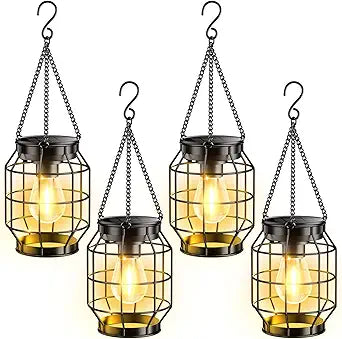KOOPER Solar Lanterns Outdoor Waterproof, 4 Pack Upgraded Metal Hanging Solar Lights Outdoor Decorative, Brighter Outdoor Hanging Lantern for Yard Patio Pathway Porch Garden Decor, Gift for Women Mom