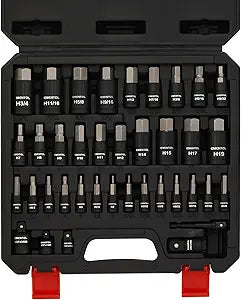 EMENTOL 38PCS 1/4" 3/8" 1/2" Drive Allen Hex Bit Socket Set, SAE/Metric, Includes Power Drill Adapter, Socket Adapters, 2mm - 19mm, 5/64" - 3/4"