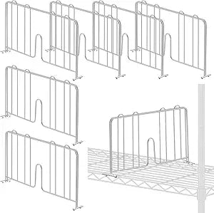 MorningRo 6 Pcs 24" W X 9" H Wire Shelf Divider Chrome Plated Steel Wire Rack Divider for Shelving Metal Accessories for Bathroom Kitchen Office Pantry Room Storage Organization, Silver