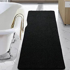 LOCHAS Luxury Bathroom Rug Shaggy Bath Mat 24 x 60 Inch, Washable Non Slip Bath Rugs for Bathroom Shower, Soft Plush Chenille Absorbent Carpets Mats, Black