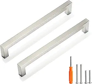 Cabinet Pulls Brushed Nickel Cabinet Handles Square Drawer Pulls, 50 Pack 7-1/2 Inch Stainless Steel Kitchen Door Cupboard Cabinet Handles, Cabinet Hardware Drawer Handles, 192mm Hole Centers