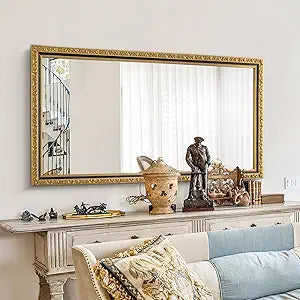 Large Antique Wall Decorative Mirror, 46'' x 22'' Black Gold Retro Wall Decor Mirror, Rectangular Vintage Gold Mirrors for Bathroom, Entryway, Dining Room, Fireplace