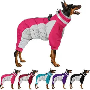 MIGOHI Full Body Dog CoatWarm Coats for X-Small Dogs | Windproof Winter Coat for Dogs with Harness,Turtleneck Dog Snowsuit with Legs,Reflective Puppy Fleece Puffer Jacket,XS,Rosered