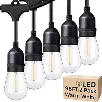 Lakumu Outdoor String Lights 96FT(482), Commercial Grade Heavy Duty Patio Lights with Dimmable S14 Shatterproof LED Bulbs, Linkable Waterproof Bistro Lights for Outside Deck Backyard Cafe Market