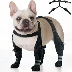 Dog Suspender Boots Waterproof, Anti Dirt Stay-On Legging Shoes for Snow & Rain, Anti-Slip Paw Protectors, Reflective Durable Dog Boots for Hiking, Hot Summer, Cold Winter, Black S