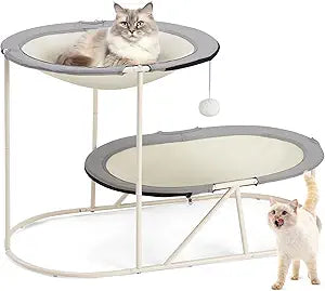 Erinnyees 2-Tier Elevated Cat Hammock Bed, Breathable Oxford for Multi-Cat Households, with Removable Washable Mesh, Sturdy Triangular Base & Steel Frame, Mesh Pet Furniture for Indoor & Outdoor Use