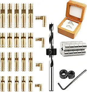 Brass Hidden Cylinder Hinges Set with Neodymium Magnets, 80 Piece, 4 Sizes, 270 Degree Folding, for Jewelry Box, Music Box, DIY Woodworking