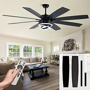 72 Inch Black Ceiling Fan with Lights and Remote Modern Fandelier Ceiling Fan Large Chandelier LED Light, Reversible Quiet DC Motor 3CCT Dimmable 6 Speed for Living Room Indoor Outdoor