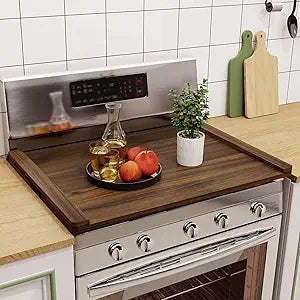 Noodle Board Stove Cover Wood (Ready to Use), Stove Top Covers for Electric Stove, Gas Stove, Wooden Decorative Rustic Kitchen Serving Tray, for Range Stovetop, Cooktop, 30'' * 22'', Brown