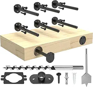 8 Inch Heavy Duty Floating Shelf Brackets 6 Pack - 1/4" Thick Hidden Blind Shelf Support Hardware, Invisible Brackets for Wood Shelves, Floating Shelf Kit ,Complete DIY Holds 200lbs