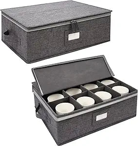 popoly Cup and Mug Storage 2 Pack, Coffee Mug Storage Holds 24 Mugs, Tea Cups and Glasses with with Hard Shell and Dividers, Hard Top, Sides and Stackable (Grey)