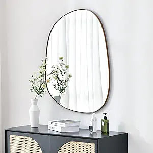 ELEHUME Asymmetrical Mirror for Wall Decor 23"*30", Modern Brass Framed Wall Mirror for Living Room Bathroom Bedroom Entryway ELE-STOU-0064G