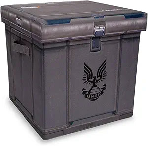 Ukonic HALO Ammo Crate 15-Inch Storage Bin Cube Organizer With Lid and Handles | Cubby For Closet, Shelves, Toys | Fabric Basket Container, Home Decor for Playroom | Video Game Gifts And Collectibles
