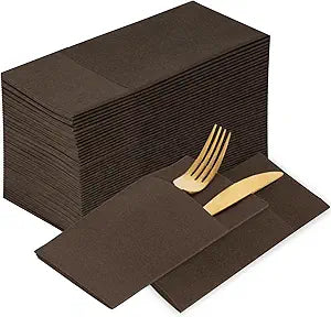 KAMMAK Napkins Disposable Coffee Cloth like Dinner Paper Napkins with Pocket 100 Pack Folded Luncheon Napkins Wedding Reception Bathroom Guest Hand Towel for Party Decoration, Kitchen,16.5 x 16.5 inch
