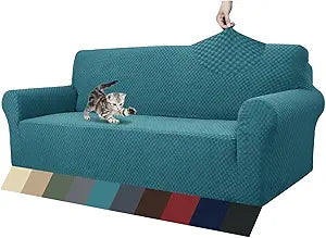 ZNSAYOTX 1 Piece Jacquard Couch Covers for 3 Cushion Couch High Stretch Sofa Cover for Pets Dogs Anti Slip Extra Large Sofa Slipcovers Furniture Protector (XL Sofa, Peacock Blue)