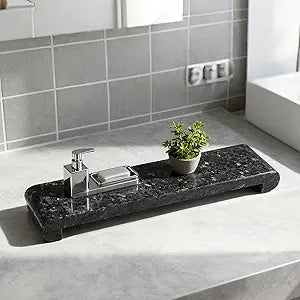 Natural Marble Pedestal Stand, Marble Tray 4.02" x 15.98" for Kitchen Counter, Bathroom, Home Decor, Small Plant Tray Soap Dish Holder for Jewelry, Vanity, Counter Luxury Decorative Tray (Blue Pearl)