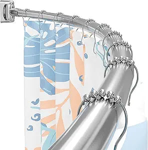 Curved Shower Curtain Rod, 3576 Inches Adjustable Length, Round Curved Rods for Bathroom, Metal Rods & Brackets, Rust-Proof, Brush Nickel Shower Curtain Rod with Rotating Bracket, Requires Drilling