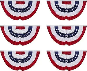 Homissor American Flag Bunting Flags Outdoor 3x6 Ft 6 Packs US USA Pleated Fan Flags Embroidered Stars for Patriotic, 250 Year Anniversary, Memorial Day, 4th of July Outside Banner