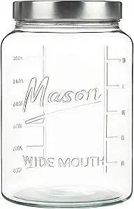 Kitchentoolz Extra Large Mason Jar - 1 Gallon Glass Wide Mouth Jar with Airtight Metal Screw on Lid, Food Storage Container with Measurement Marks For Kitchen Pantry, Pickling, Flour & Sugar Pack of 1