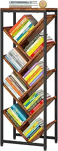 IBUYKE 9 Tier Tree Bookshelf, Floor Standing Wood Bookshelf for Narrow Space, Storage Organizer Bookcase for Books/CDs/Movies, Small Corner Bookcase for Bedroom Living Room,Rustic Brown,TBC002H