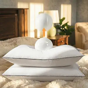 Luxury Hotel Goose Feather Down Fiber Pillows Standard Size Set of 2, Fluffy Medium Support Bed Pillows for Sleeping, 3-Layer with 400TC Cotton Cover, Down-Proof for Side & Back Sleepers
