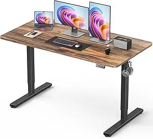 48" Electric Standing Desk Adjustable Height, Sit Stand up Desk for Home Office & Computer Workstation, 2 Memory Height Settings, Splice Board, 2 Hooks, Black Frame/Rustic Brown Top
