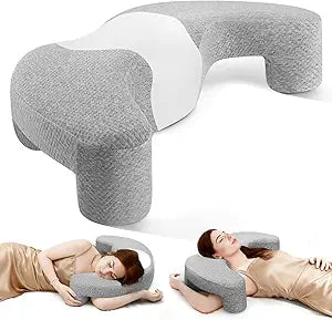 Side Sleeper Pillow with Arm Channel for Shoulder, Neck & Rotator Cuff Pain Relief, Memory Foam Cervical Neck Pillow Also Comfortable for Back Sleepers (Gray & White)