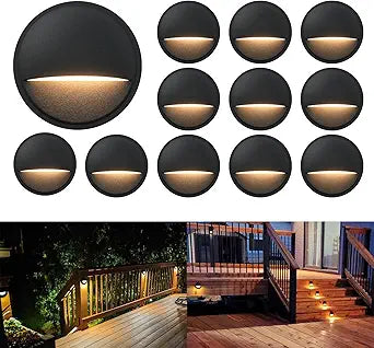 GKOLED 12 Pack Low Voltage LED Deck Lights, Landscape Step Lights Fixtures, 2W Integrated LED Chips, Die-cast Aluminum 12V AC/DC Railing Post Accent Lighting, Black Powder Coated Finish, UL-Listed