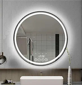 24 Inch LED Bathroom Mirror with Lights, Front Light and Backlit, Dimmable, Anti-Fog, Black Frame, Lighted Bathroom Vanity Mirror for Wall