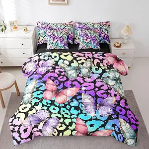 Feelyou Cute Butterfly Comforter Set with Sheets 7 Piece Queen Size