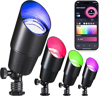 RGB+CCT Low Voltage Outdoor Landscape Lighting with Color Changing,IP65 Waterproof Uplights for Garden and Yard,12V Low Voltage Spotlights,Heavy Duty Accent Fixtures,Remote/APP Control