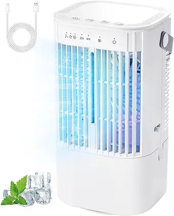 Portable Air Conditioners AC Unit: 3-Speed Mini Air Conditioner, 3-in-1 Personal Cooling Fan, Small Air Cooler with 1000ml Water Tank, 2H/4H Timer, USB Powered for Bedroom Office Desk