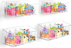 Lysam Bath Toy Storage 4 Packs, Large Bath Toy Holder with 3 Compartment, Quick Dry Bathtub Toy Organizer, Bath Tub Toy Net, Shower Toy Basket & Bin, Bathroom Accessories for Baby,Toddler,KidsClear