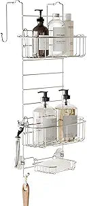 Zenna Home Shower Caddy Hanging Over the Shower Door Organizer, Stainless Steel Rack with 2 Shelves and Built in Hooks, Bathroom Organizer Shelf for Inside Shower, Stainless Steel