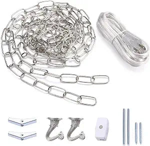Canomo Swag Light Kit with 12 Feet Chandelier Chain and 15 Feet Cord, Instructions Included for Chandelier, Pendant and Ceiling Fan Light, Silver
