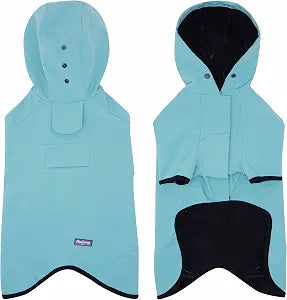 Blueberry Pet 2023 New 14" Waterproof Dog Softshell Jacket, Hooded Raincoat and Windbreaker with Leash & Harness Hole, Blue Turquoise, Outdoor Rain Gear for Dogs