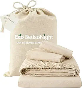 Linen Sheets Queen Size, Cotton Linen Bed Sheets, Breathable, Durable Bed Sets 18" Deep Pocket(Natural Linen)