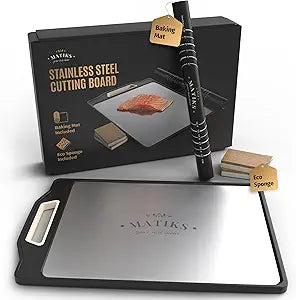Matiks Stainless Steel Cutting Board Set - 1611 Large Double Sided Dishwasher Safe Metal Cutting Board for Kitchen  Housewarming Gifts New Home - New Home Gift Ideas - First Home Cooking Gifts