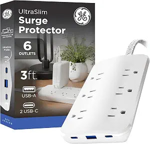 GE Surge Protector Power Strips with USB Ports, 3 Ft Braided Extension Cord