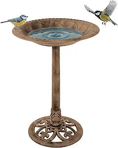 Pure Garden 50-LG1074 Antique Bird Bath-Weather Resistant Resin Birdbath with Vintage Scroll Design, 3 Ground Stakes for Garden, Outdoor Decor (Bronze)